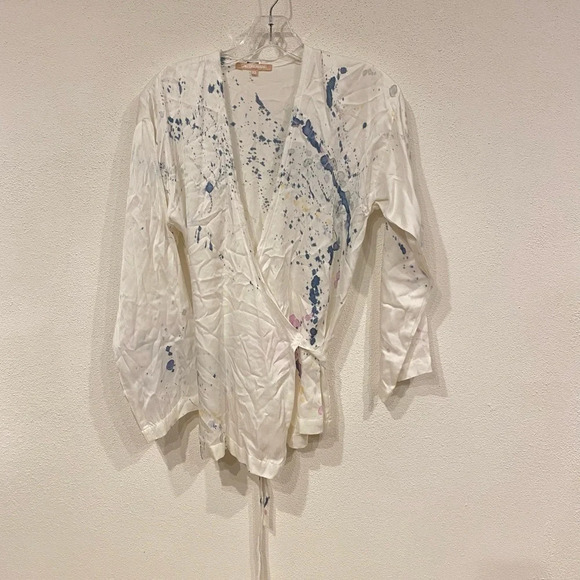 Cali Dreaming Paint Splatter Poet Wrap Top Size XS VGUC - Picture 1 of 5